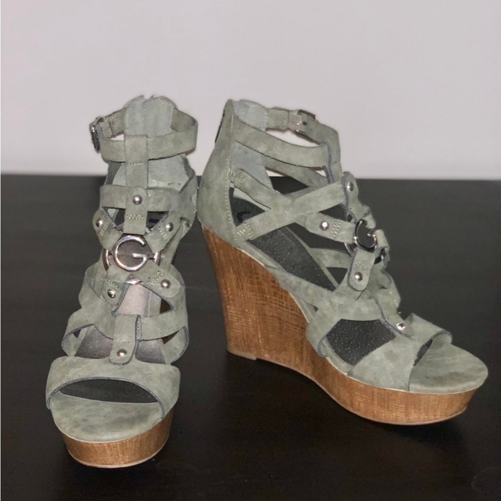 Guess Green Wedge Sandals- Size 11